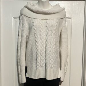 Calvin Klein Cozy Cable Knit Off-Shoulder Sweater - White Size
